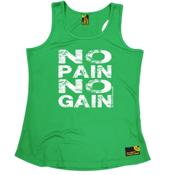 Sex Weights and Protein Shakes GYM Training Body Building -  No Pain No Gain - GIRLIE PERFORMANCE COOL VEST - SWPS Fitness Gifts
