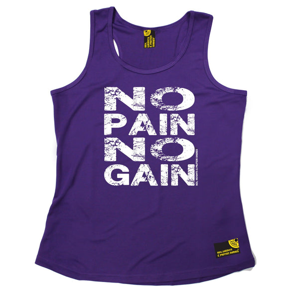 Sex Weights and Protein Shakes GYM Training Body Building -  No Pain No Gain - GIRLIE PERFORMANCE COOL VEST - SWPS Fitness Gifts