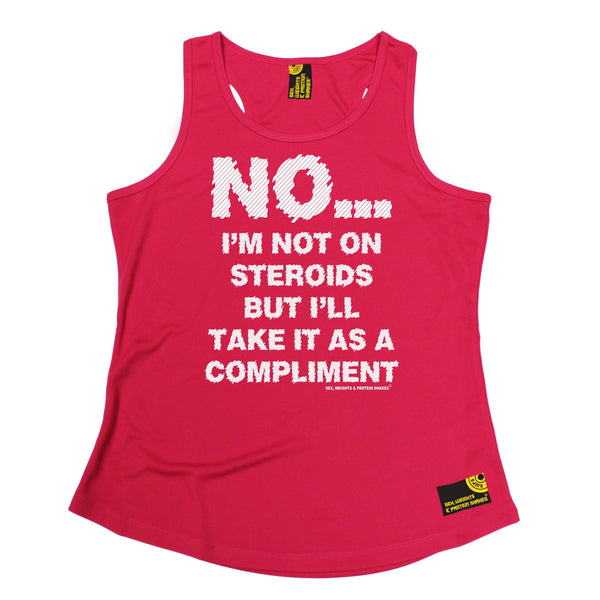 Sex Weights and Protein Shakes GYM Training Body Building -  No I'm Not On Steroids ... As A Compliment - GIRLIE PERFORMANCE COOL VEST - SWPS Fitness Gifts