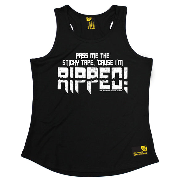 SWPS Pass Me The Sticky Tape I'm Ripped Sex Weights And Protein Shakes Gym Girlie Training Vest