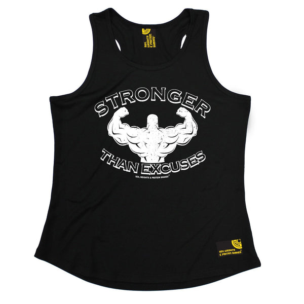 SWPS Stronger Than Excuses Sex Weights And Protein Shakes Gym Girlie Training Vest