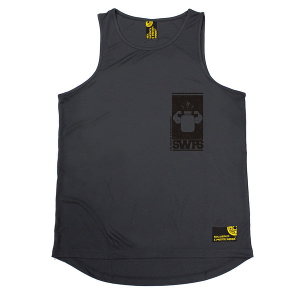SWPS Protein Flexing Black Breast Pocket Sex Weights And Protein Shakes Gym Men's Training Vest