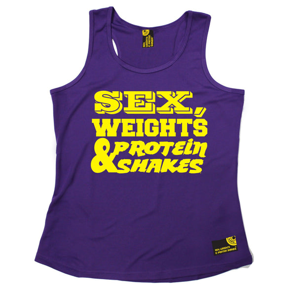 Sex Weights & Protein Shakes ... Yellow Text Girlie Performance Training Cool Vest