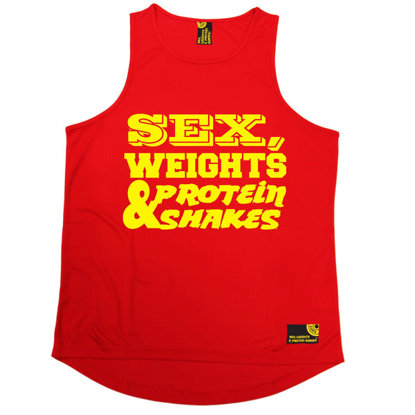 Sex Weights & Protein Shakes ... Yellow Text Performance Training Cool Vest