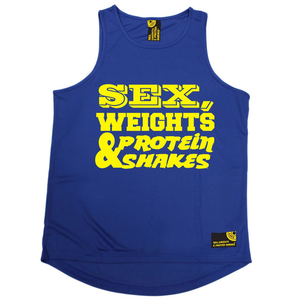 SWPS Yellow Text Design Sex Weights & Protein Shakes Gym Men's Training Vest