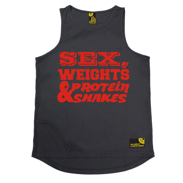 Sex Weights & Protein Shakes ... Red Text Performance Training Cool Vest