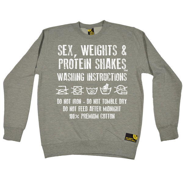 Sex Weights and Protein Shakes GYM Training Body Building -   Sex Weights & Protein Shakes ... Washing Instructions - SWEATSHIRT - SWPS Fitness Gifts