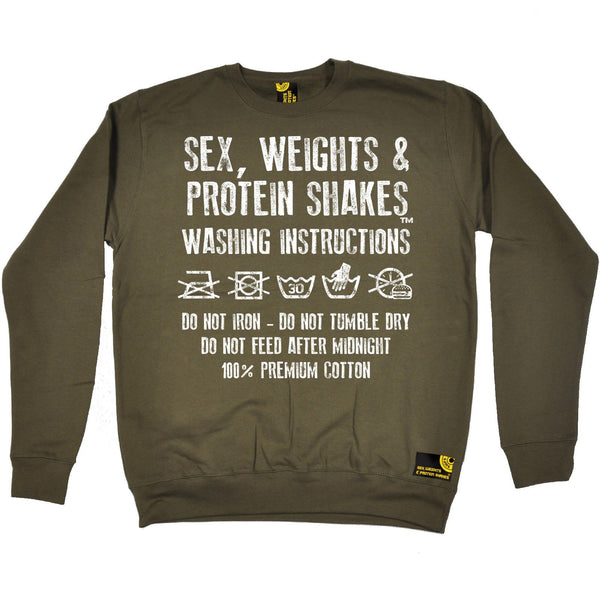 SWPS Washing Instructions Sex Weights And Protein Shakes Gym Sweatshirt