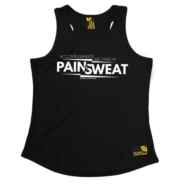SWPS Accomplishments Are Made In Pain Sex Weights And Protein Shakes Gym Girlie Training Vest