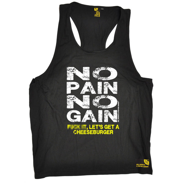 SWPS No Pain No Gain … Cheeseburger Sex Weights And Protein Shakes Gym Men's Tank Top