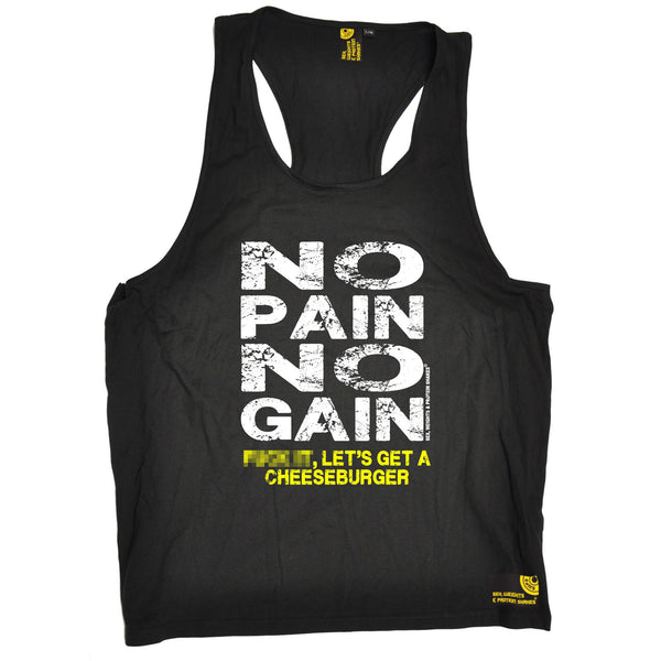 Sex Weights and Protein Shakes GYM Training Body Building -  Men's No Pain No Gain ... Get A Cheeseburger - TANK TOP - SWPS Fitness Gifts