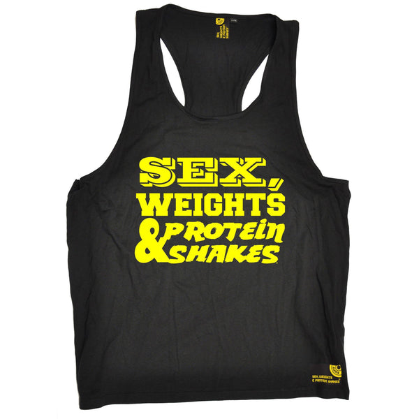SWPS Yellow Text Design Sex Weights & Protein Shakes Gym Men's Tank Top