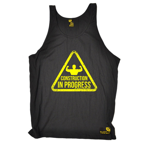 SWPS Construction In Progress Sex Weights And Protein Shakes Gym Vest Top