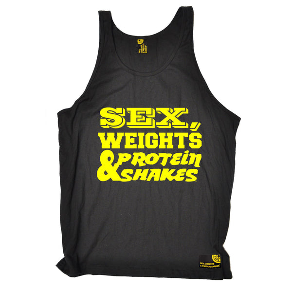 Sex Weights & Protein Shakes ... Yellow Text Vest Top