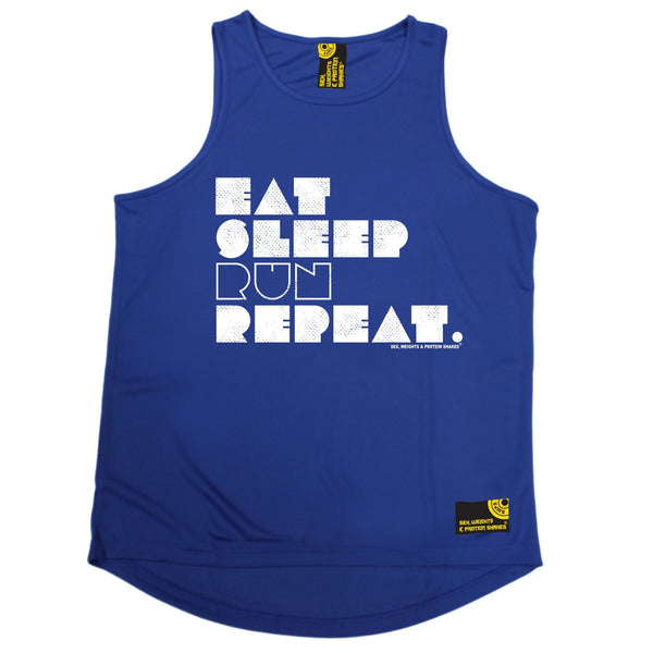 Sex Weights and Protein Shakes GYM Training Body Building -  Eat Sleep Run Repeat - MEN'S PERFORMANCE COOL VEST - SWPS Fitness Gifts