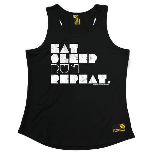Sex Weights and Protein Shakes GYM Training Body Building -  Eat Sleep Run Repeat - GIRLIE PERFORMANCE COOL VEST - SWPS Fitness Gifts