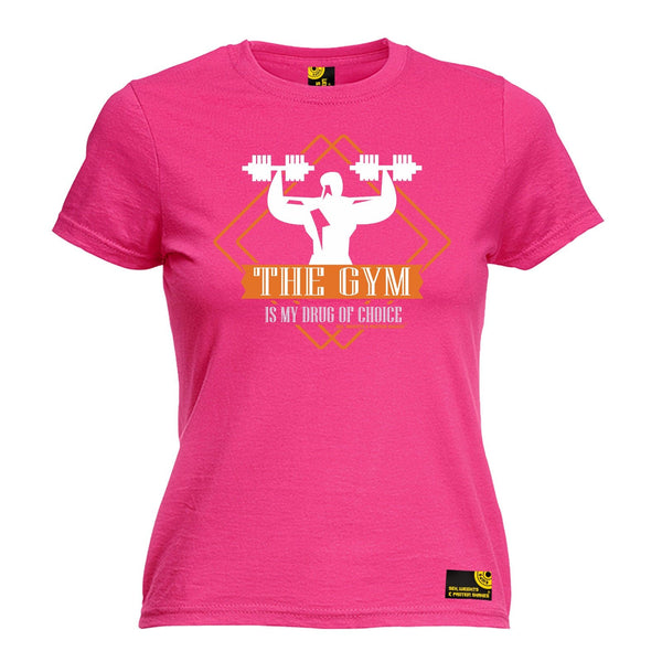 SWPS Women's The Gym Is My Drug Of Choice Sex Weights And Protein Shakes T-Shirt