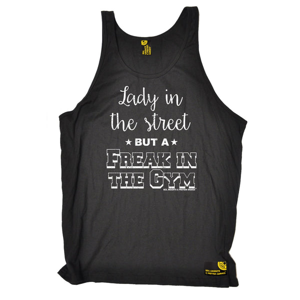 SWPS Lady in The Street Freak In The Gym Sex Weights And Protein Shakes Vest Top