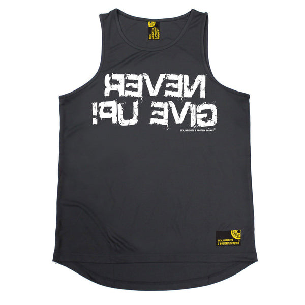 SWPS Never Give Up Sex Weights And Protein Shakes Gym Men's Training Vest