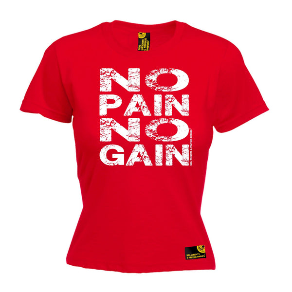 Sex Weights and Protein Shakes GYM Training Body Building -  Women's No Pain No Gain - FITTED T-SHIRT - SWPS Fitness Gifts