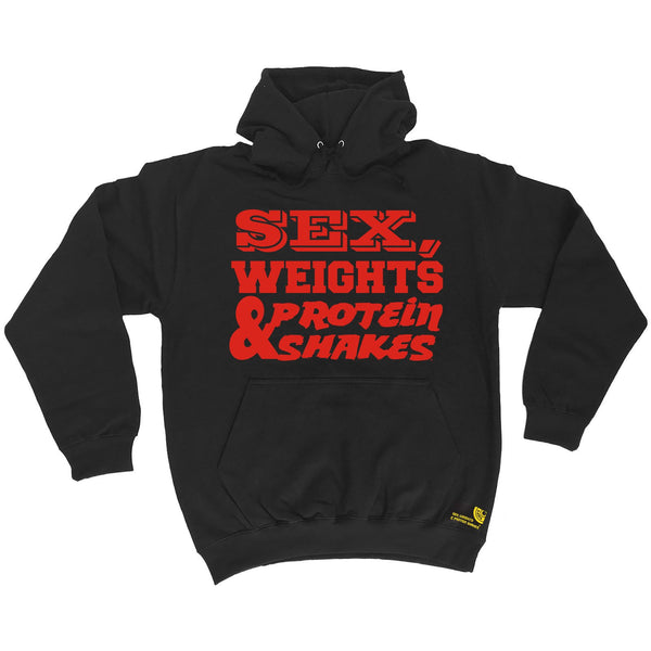 Sex Weights and Protein Shakes Sex Weights & Protein Shakes Red Text Gym Hoodie