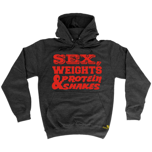 Sex Weights and Protein Shakes Sex Weights & Protein Shakes Red Text Gym Hoodie
