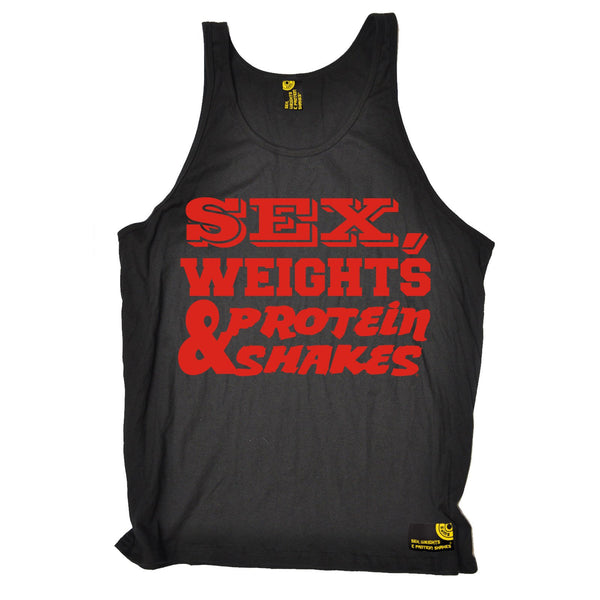 Sex Weights and Protein Shakes Sex Weights & Protein Shakes Red Text Gym Vest Top