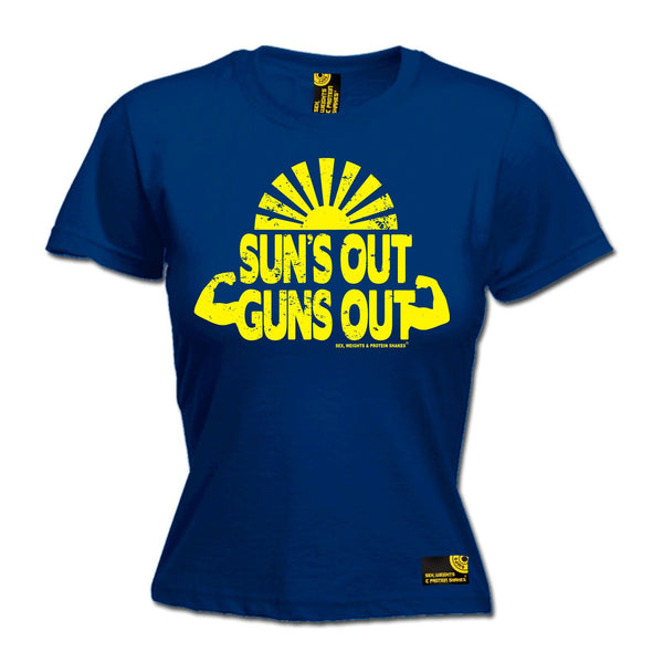 SWPS Women's Suns Out Guns Out Sex Weights And Protein Shakes Gym T-Shirt