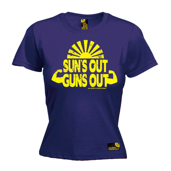 SWPS Women's Suns Out Guns Out Sex Weights And Protein Shakes Gym T-Shirt