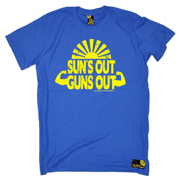 SWPS Men's Suns Out Guns Out Sex Weights And Protein Shakes Gym T-Shirt