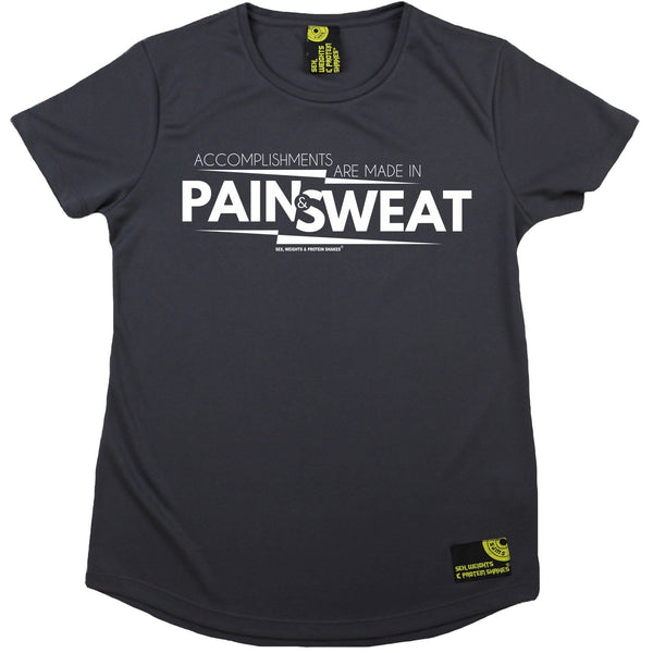 Women's SWPS - Accomplishments Pain And Sweat - Dry Fit Breathable Sports R NECK T-SHIRT