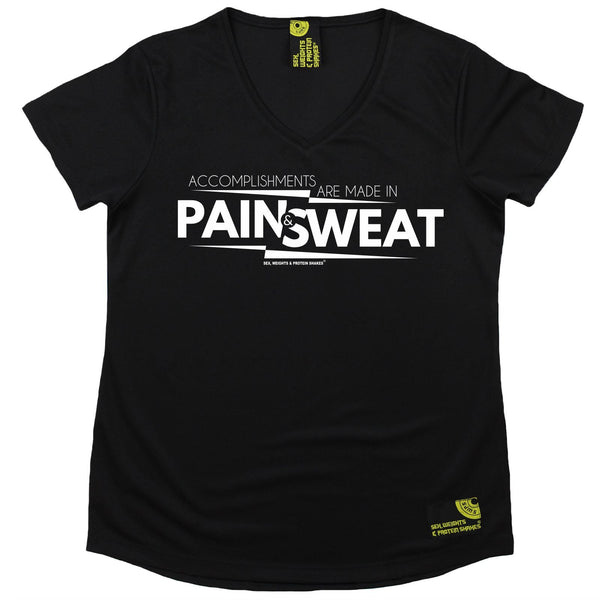 Women's SWPS - Accomplishments Pain And Sweat - Dry Fit Breathable Sports V-Neck T-SHIRT