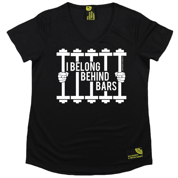 Women's SWPS - I Belong Behind Bars - Dry Fit Breathable Sports V-Neck T-SHIRT