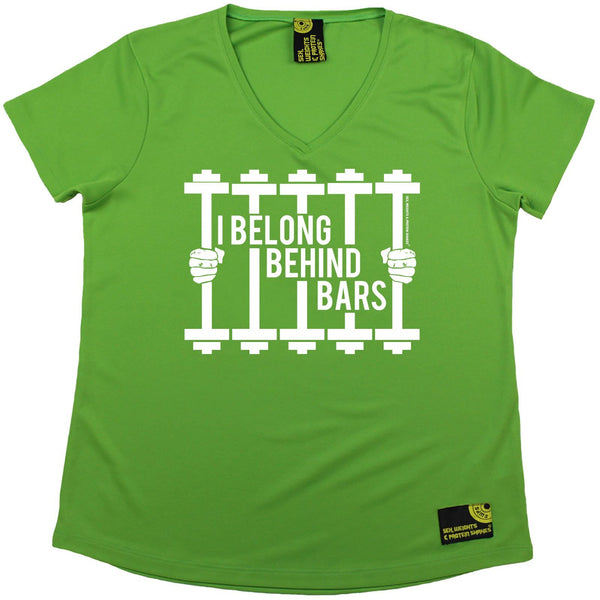 Women's SWPS - I Belong Behind Bars - Dry Fit Breathable Sports V-Neck T-SHIRT