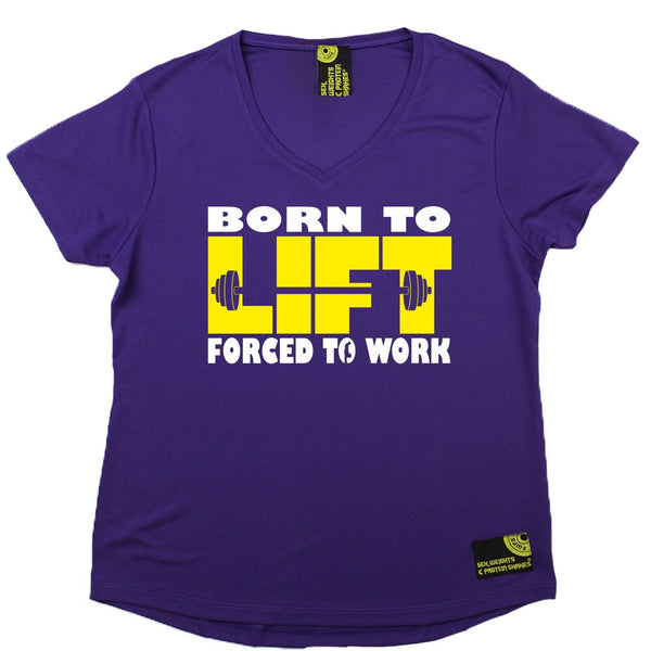 Women's SWPS - Born To Lift Forced To Work - Dry Fit Breathable Sports V-Neck T-SHIRT
