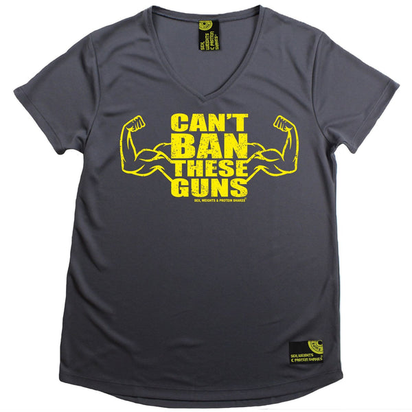 Women's SWPS - Cant Ban These Guns - Dry Fit Breathable Sports V-Neck T-SHIRT