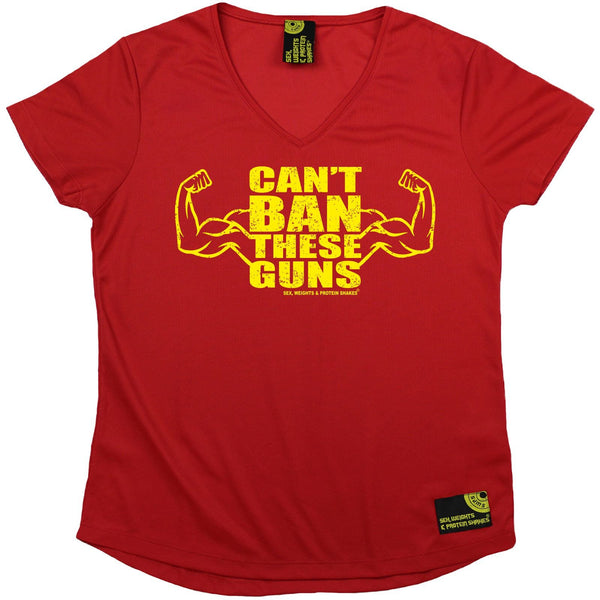 Women's SWPS - Cant Ban These Guns - Dry Fit Breathable Sports V-Neck T-SHIRT