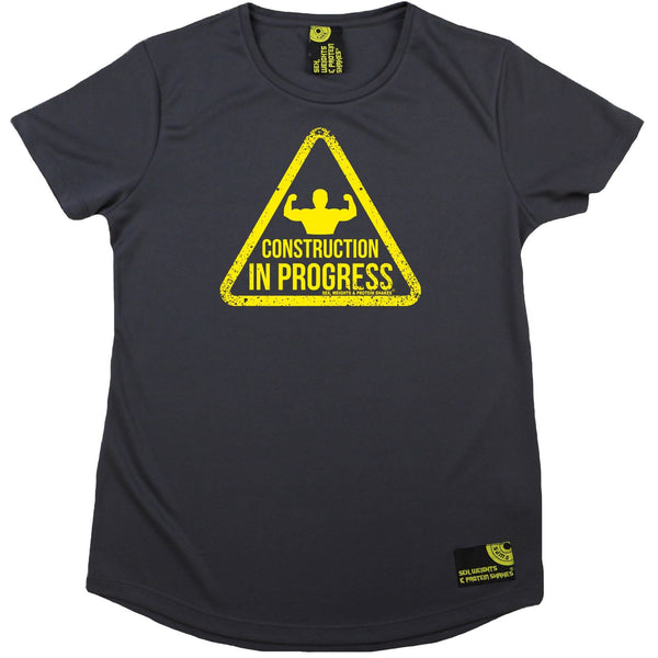 Women's SWPS - Construction In Progress - Dry Fit Breathable Sports R NECK T-SHIRT