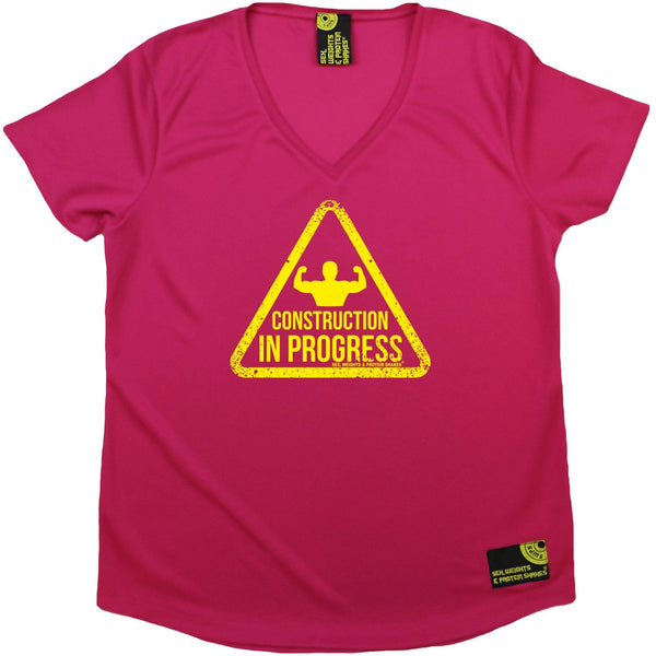 Women's SWPS - Construction In Progress - Dry Fit Breathable Sports V-Neck T-SHIRT