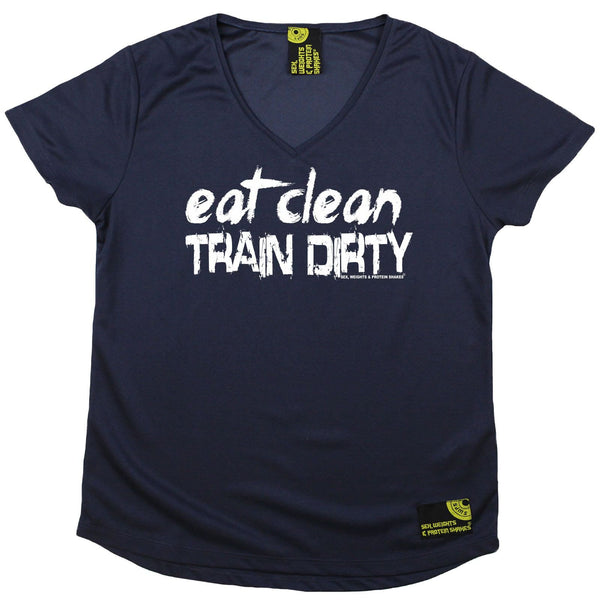 Women's SWPS - Eat Clean Train Dirty - Dry Fit Breathable Sports V-Neck T-SHIRT