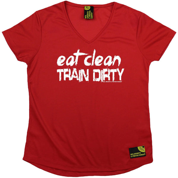 Women's SWPS - Eat Clean Train Dirty - Dry Fit Breathable Sports V-Neck T-SHIRT