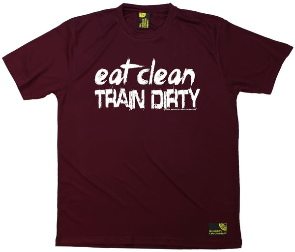 Men's Sex Weights and Protein Shakes - Eat Clean Train Dirty - Dry Fit Breathable Sports T-SHIRT