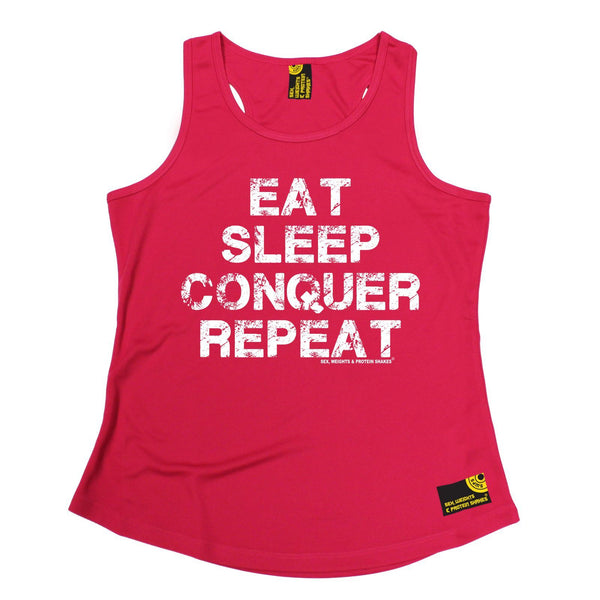 SWPS Women's - Eat Sleep Conqure Repat SWPS Gym GIRLIE DRYFIT ACTIVE WEAR TRAINING VEST SINGLET TOP