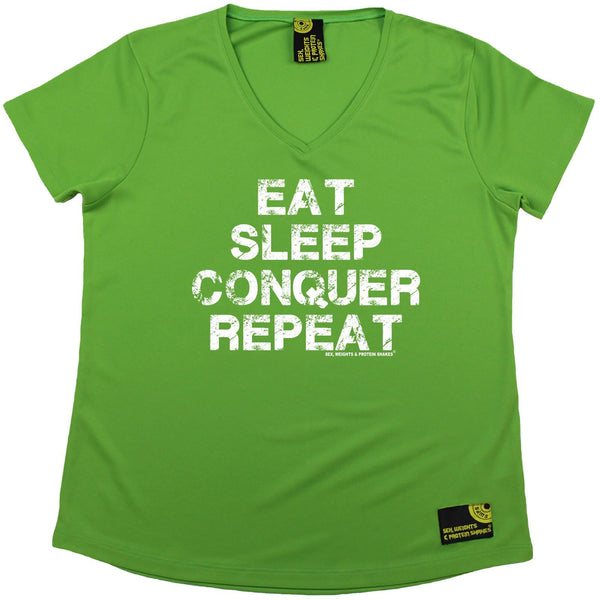 SWPS Women's - Eat Sleep Conqure Repat SWPS - Gym DRYFIT PERFORMANCE V NECK T-SHIRT