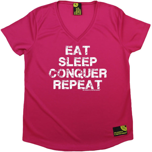 SWPS Women's - Eat Sleep Conqure Repat SWPS - Gym DRYFIT PERFORMANCE V NECK T-SHIRT