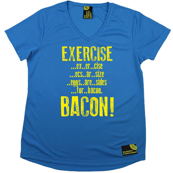 Women's Sex Weights and Protein Shakes - Exercise Bacon - Dry Fit Breathable Sports V-Neck T-SHIRT
