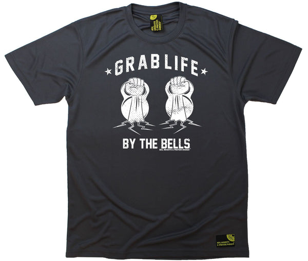 Men's Sex Weights and Protein Shakes - Grab Life By The Bells - Dry Fit Breathable Sports T-SHIRT