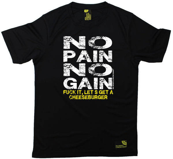 Men's SWPS - No Pain No Gain Cheeseburger - Dry Fit Breathable Sports T-SHIRT