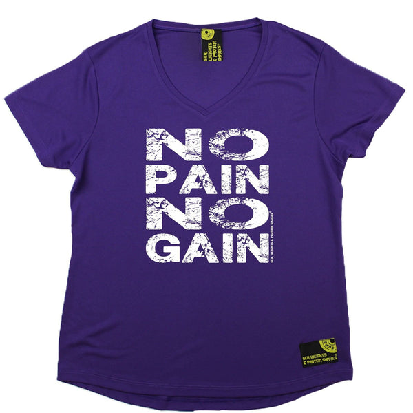 Women's Sex Weights and Protein Shakes - No Pain No Gain - Dry Fit Breathable Sports V-Neck T-SHIRT
