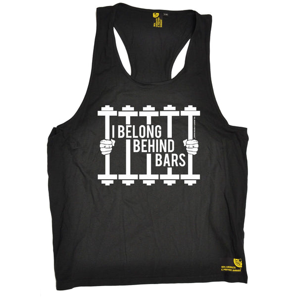 SWPS I Belong Behind Bars Sex Weights And Protein Shakes Gym Men's Tank Top